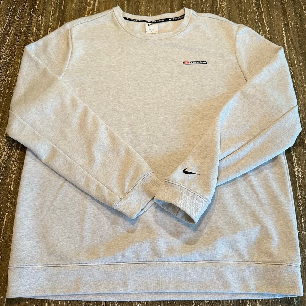 Nike Dri-Fit Track Club Fleece Crew Neck Sweatshirt Heather Gray Men’s Size L